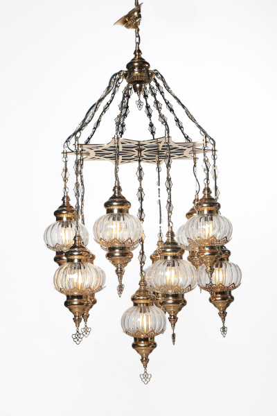 Chic Gold Color Chandelier with 11 Special Pyrex Glasses